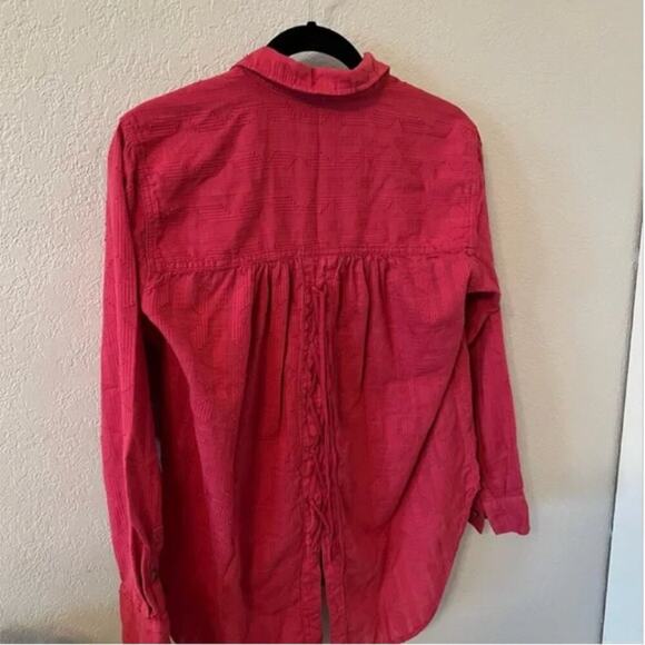 Anthropologie Pilcro The Theresa Dark Pink Lace-Up Button Down Top - Picture 7 of 8